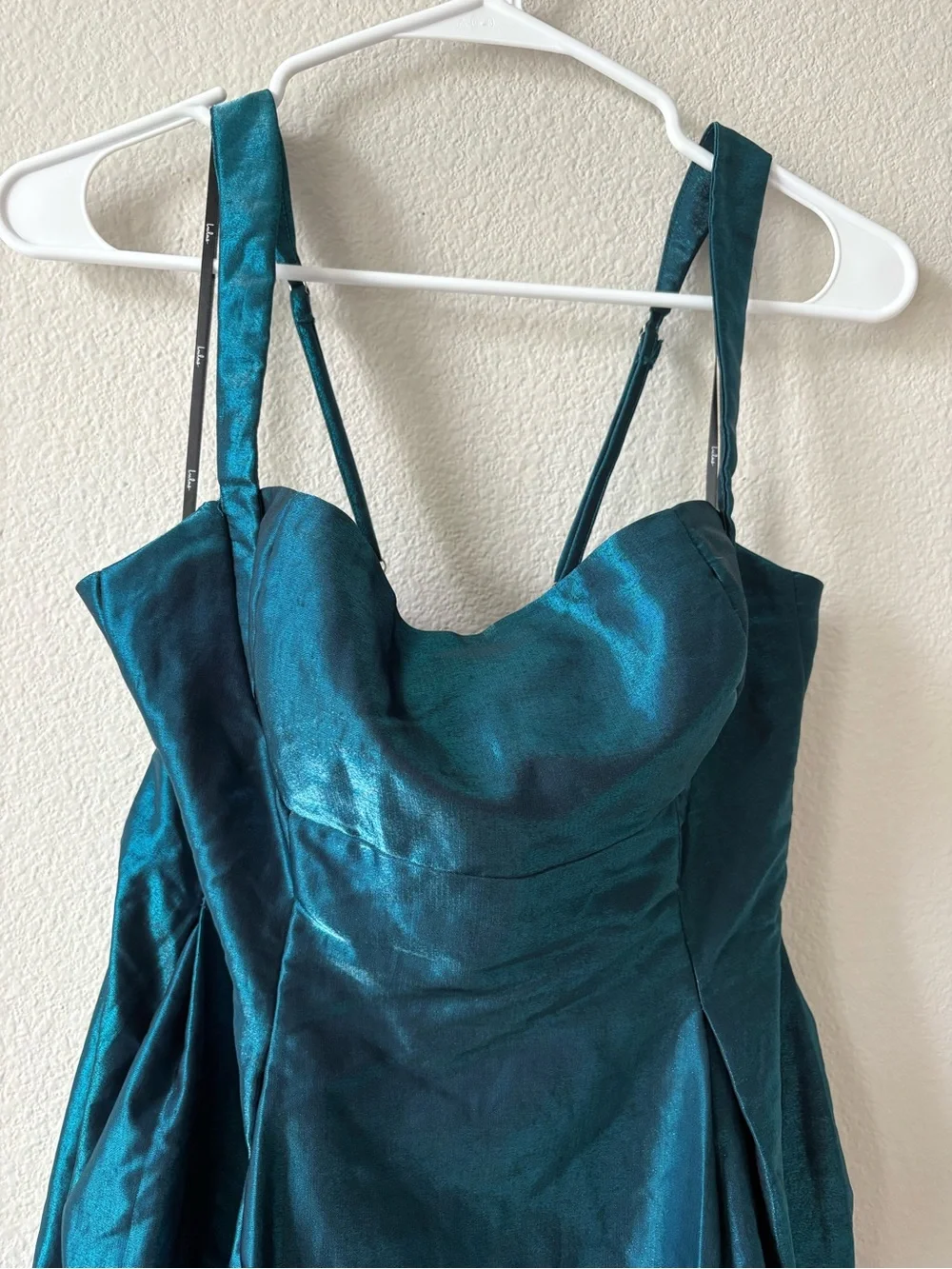 Lulu's Teal Square-Neck Maxi Gown with Back Bow and Pockets - Picture 4 of 6